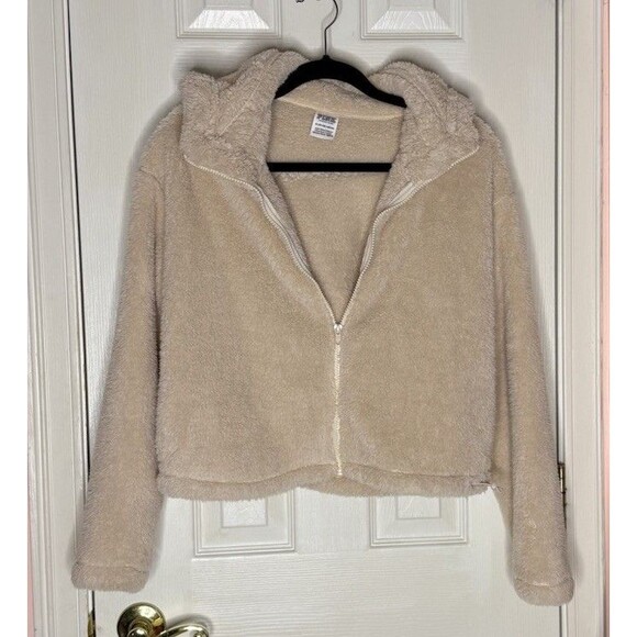 Women’s Teens XS Sherpa Zip-up Jacket w/ Hood Light Neutral - Picture 1 of 6